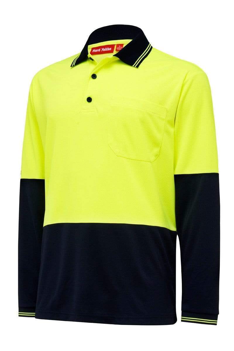 Hard Yakka Long Sleeve Polo Shirt Y19610 Work Wear Hard Yakka Yellow/Navy (YNA) S 